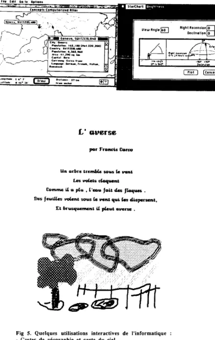 Fig 5. Quelques utilisations interactives de l'informatique Cartes de géographie et carte du ciel,