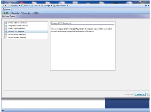 Figure 26 - Activation de la suppression de la protection DCO, logiciel Encase ®  V7 