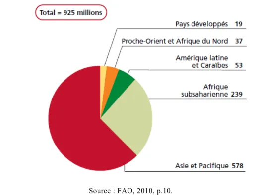 Figure 4 : La sous-alimentation en 2010, par région (en millions) 
