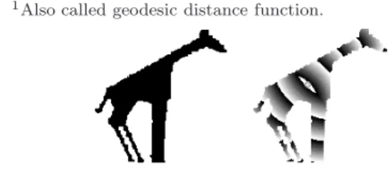 Figure 1. An example of (a) Euclidean and (b) geodesic dis- dis-tance function, for some starting point p 0 .