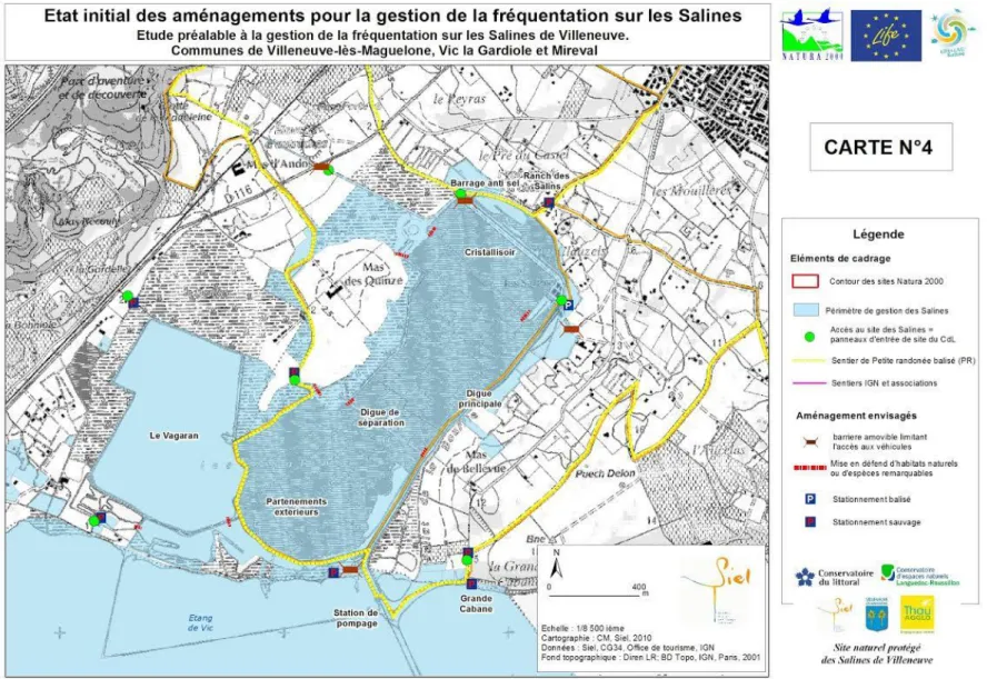 Figure 2 : Etat initial des aménagements pour la gestion de la fréquentation sur les salines