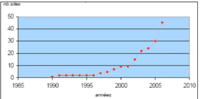Figure 1.13: Croissance du nombre de sites de covoiturage depuis 1990 Source : CERTU. Op