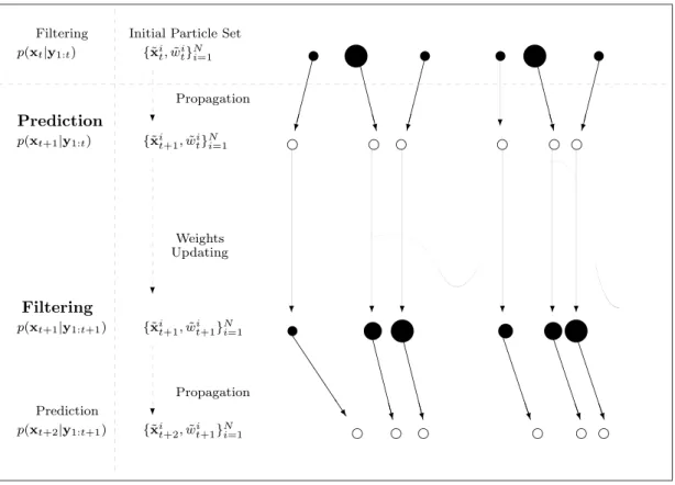Figure 9: Particles evolution in the SIS particle filter.
