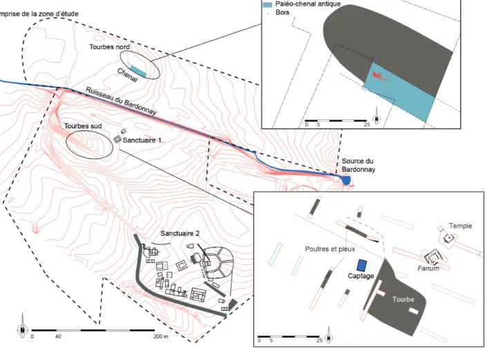 Fig. 3 - Plan général du site de Magny-Cours et des deux zones de tourbes (G. r ocque  et N