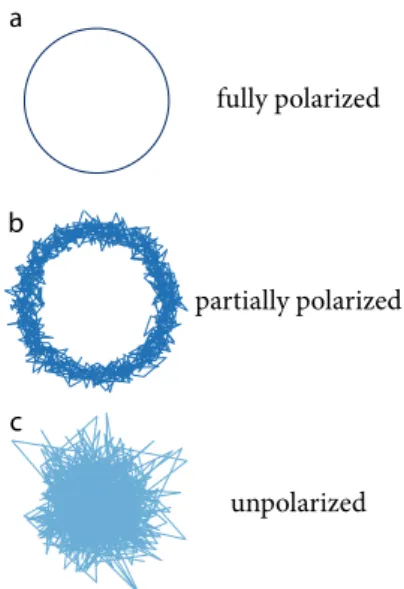 Figure 4: Three proper complex signals with very different polarization properties. (a) a fully circularly polarized monochromatic  sig-nal with frequency ν  