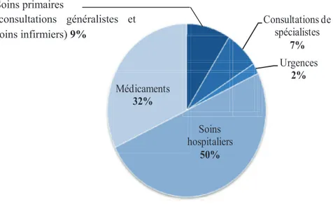 Figure 3 : Répartition des dépenses directes des pathologies cardiovasculaires en France  en 2006, d’après (ENH, 2008) 