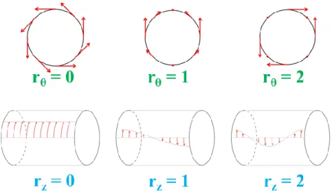 Figure I-10 : Ordres spatiaux de la pression tangentielle P θ  : ordre circonférentiel r θ  et ordre axial r z