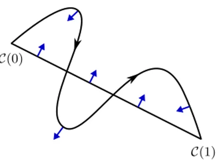 Fig. 7. The exteriority of an open curve is measured as the signed area of the multiple connected region that it forms with the line segment joining its two endpoints