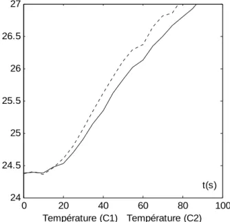 Fig. 8. Evolution de la température sur l’intervalle [0 100] secondes 