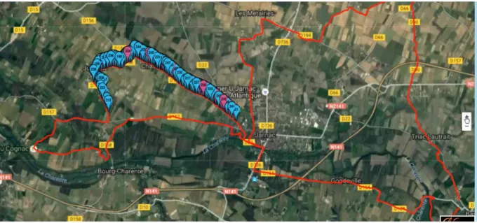 FIG. 1 – Vue Google Map (Marathon du Cognac, Charente). Sources : Google,  2017, LiveInSport