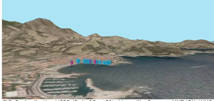 FIG. 3 - Application LIS3D (Swim&amp;Run Côte Vermeille, Sources: MNT-IGN, WMS- WMS-CRAIG, Univ.Lille, CHU Lille, LiveInSport) 