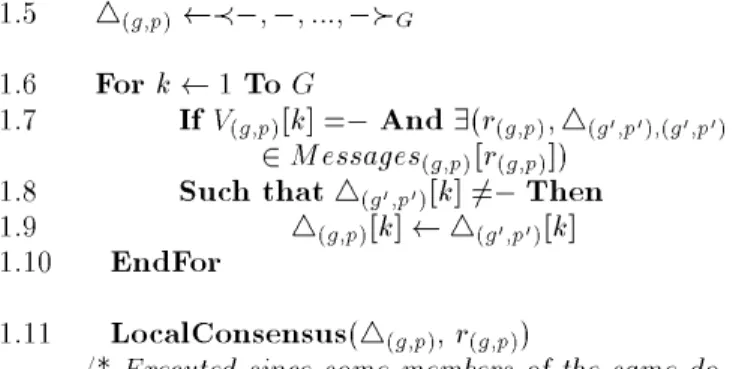 Figure 2: Solving consensus in WAN with the class detector S.^