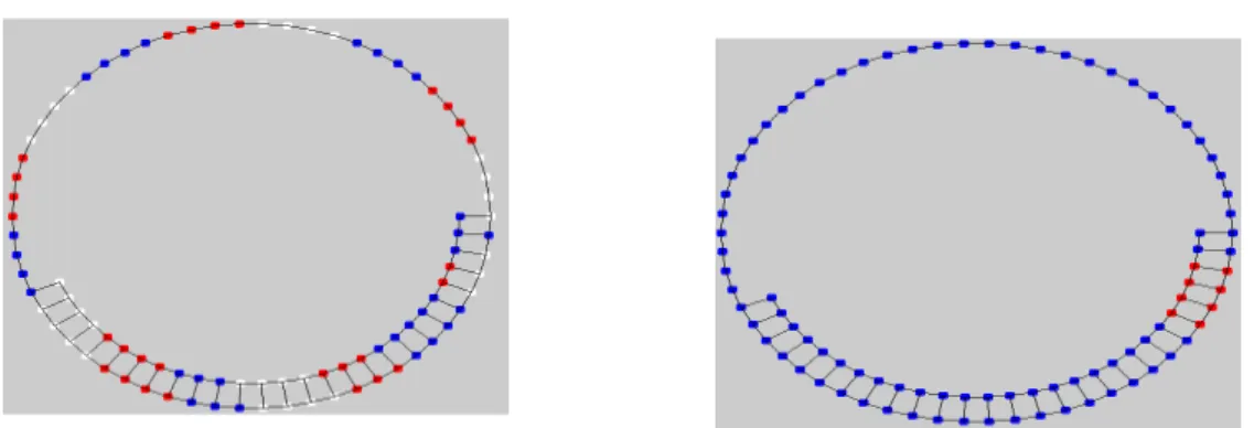 Figure C.9 Configuration évoluant à période 162. Le graphe est un anneau de taille 62 avec 28 nœuds associés