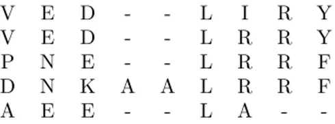 Fig. 1.4: Ensemble de 5 mots avec ajout de sauts