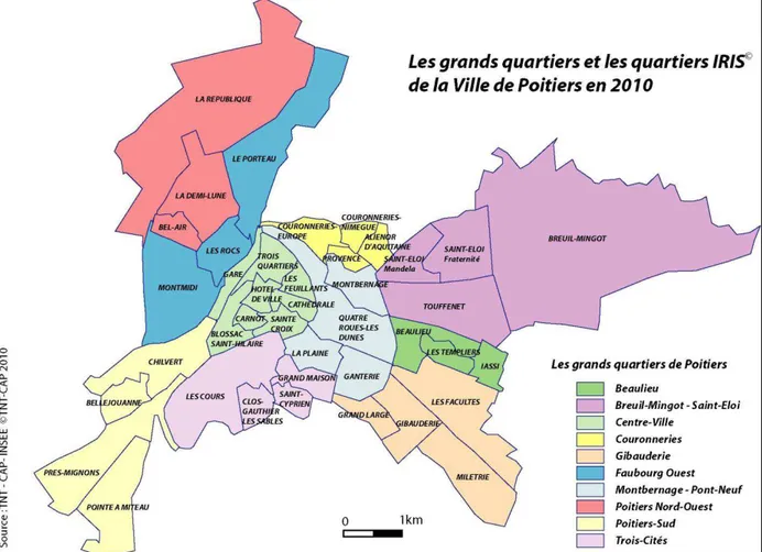 Illustration  1 :  la  ville  de  Poitiers  et  ses  10  grands  quartiers  (Source :  Communauté  de 