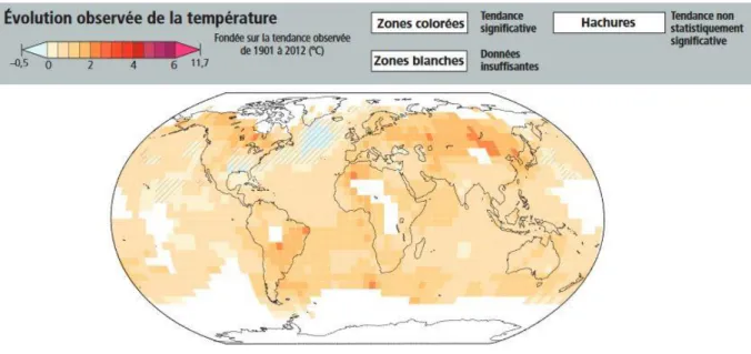 Figure 1-2. Évolution observée de la température à l’échelle de la planète entre 1901 et 2012 