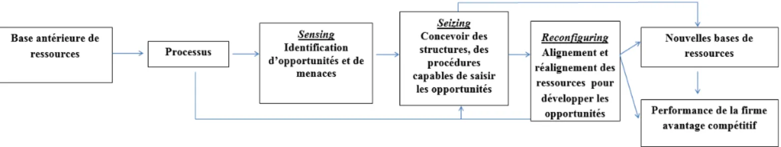 Figure 10. L’enchainement des processus et les étapes de reconfiguration dans l’organisation (Helfat et Peteraf, 