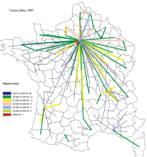 Figure 2: Main bilateral migration corridors - 1891 Census data 
