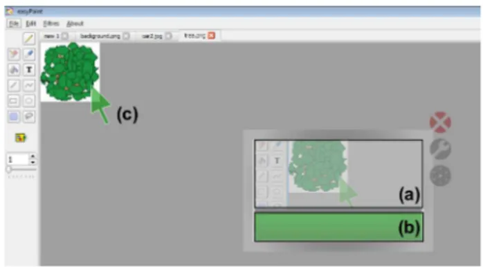 Figure 4. (a) WallPad screen capture in the de-localized direct interaction mode: WallPad is opaque to the background