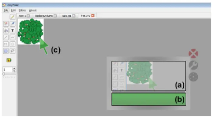 Figure 4. (a) WallPad screen capture in the de-localized direct interaction mode: WallPad is opaque to the background