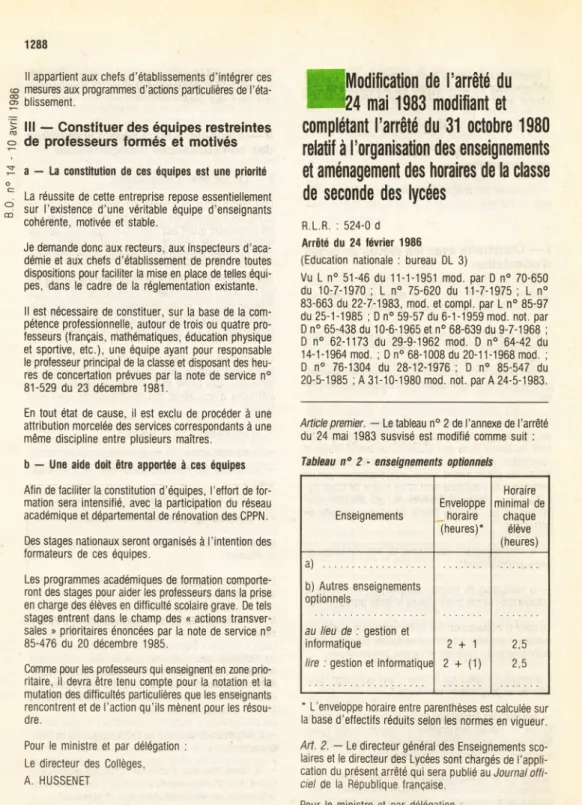 Tableau n° 2 - enseignements optionnels