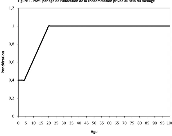 Figure 1. Profil par âge de l’allocation de la consommation privée au sein du ménage 