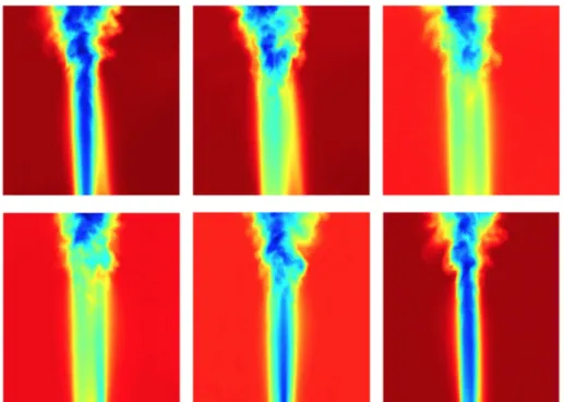 Figure 4: Chemins optiques synchronisés des 6 points de vue pour le jet d’hélium de la buse oiseau.