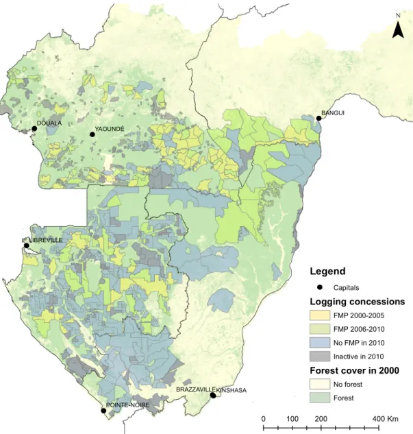 Fig. 2. Location of concessions in the countries analysed in the Congo Basin. Table 1