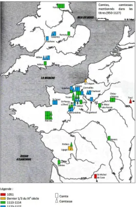 Illustration 3 : Comtes, comtesses mentionnés dans les titres (950-1127)