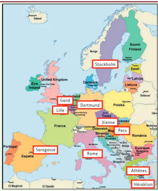 Figure 1.  Villes participantes de l’étude HELENA entre 2006 et 2007.