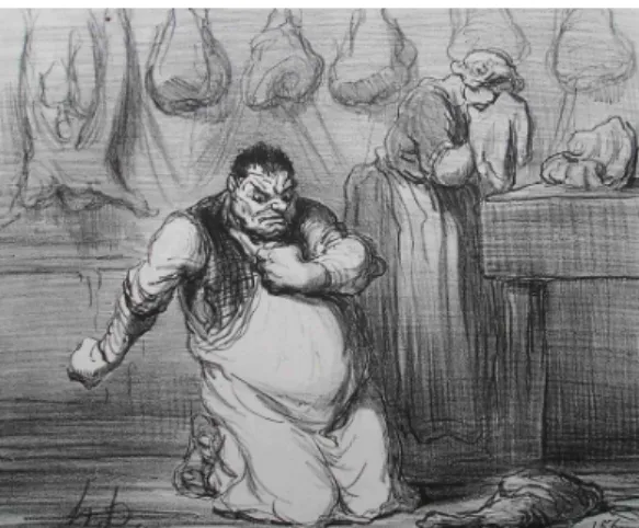 Figure 5: Mea culpa du boucher, Daumier, 1858.  Musée Carnavalet, Cabinet des Arts graphiques, Daumier 9/6, G 3294