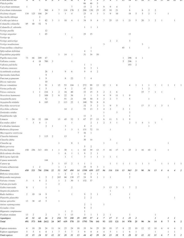 Tab. 1 : Liste des malacofaunes du sondage SPM1 de Caours. Tab. 1 : Malacofaunas from the SPM1 sequence at Caours.