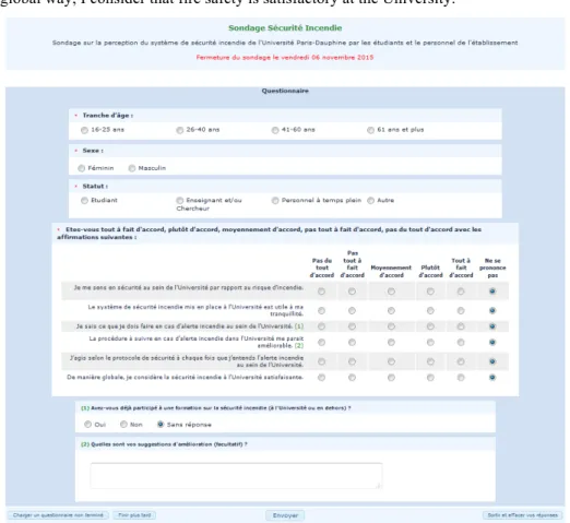 Figure 1. Screen capture of the survey (questions are in French) 