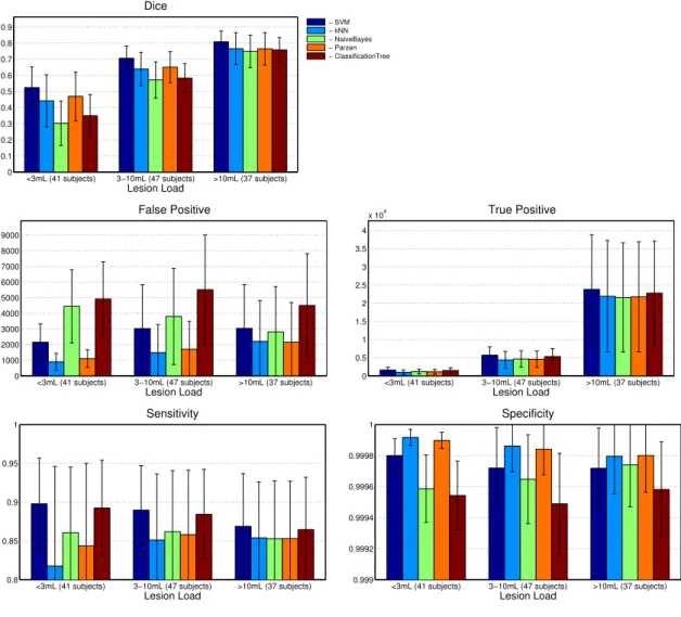 Figure 8. Segmentation performance with different algorithms (using the 3 × 3 × 3 neighbourhood intensity feature type).