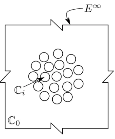 Figure 1.2 – Inclusions plongées dans un domaine infini. Schéma du problème correspondant à l’équation (1.41).
