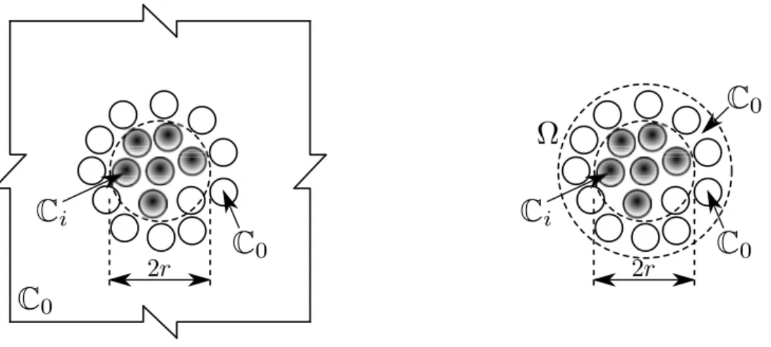 Figure 1.7 – Les inclusions sont plongées dans une matrice de rigidité C 0 . Le voisinage de taille