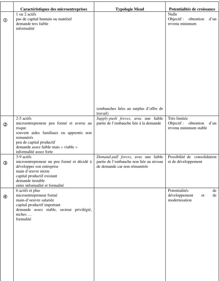Tableau 1 : Typologie des microentreprises