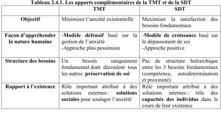 Tableau 2.4.1. Les apports complémentaires de la TMT et de la SDT 