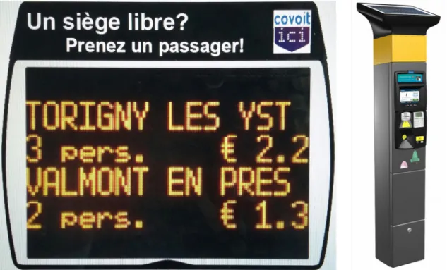 Illustration 14 : Illustrations du panneau à message variable et de la borne, présentées aux enquêtés lors de l'enquête commandée par le PNR du Vexin