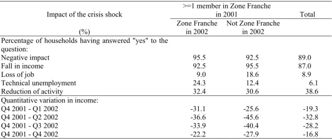 Table 9:  Impact of the crisis on households (Antananarivo), 2001-2003.  