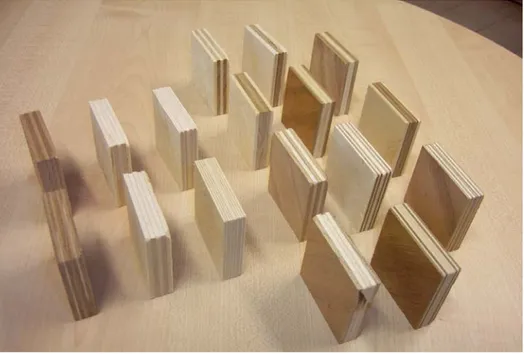 Figure 27. L’exemple de 17 contreplaqués purs et mélangés de châtaignier et de peuplier