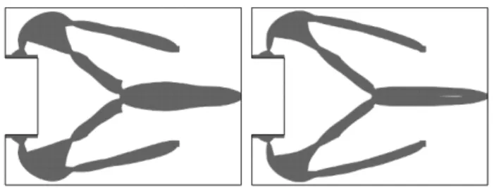 Fig. 3.9 – Optimal shape for the Hilbertian method (left) and the natural method (right) at the end of the first step of optimization.