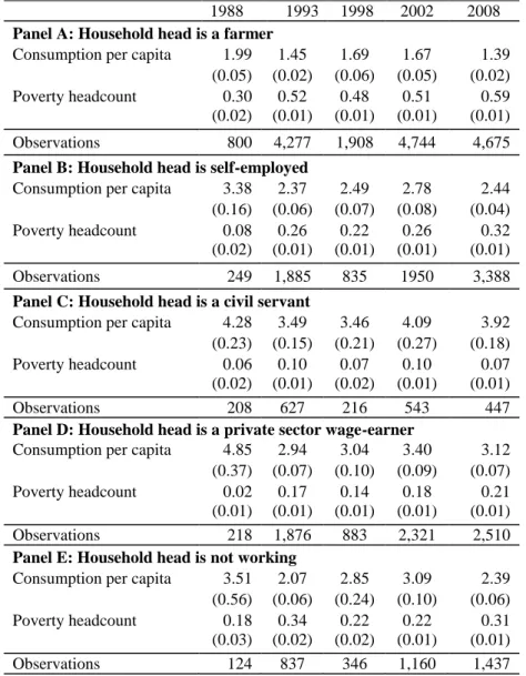 Table 5: Poverty Measures Across Socio-Economic Status of the Household Head.*  1988  1993    1998    2002    2008   
