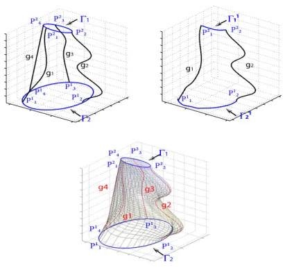 Figure 7. Expected structure of the minimal path network. On the middle image we see a sector and on the right, the expected interpolated surface.