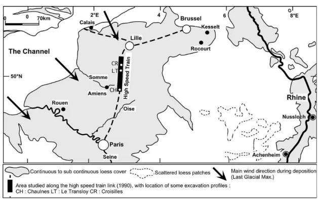Figure 1. Extension of the Last Glacial loess in Northern France (after Antoine 2002) 