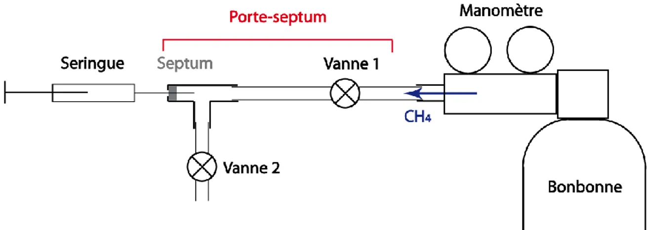 Figure 19 : Chromatogrammes obtenus pour : une injection de 10 µL de méthane à la seringue (à gauche), 3 