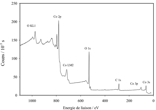 Figure II.7-  Spectre global ESCA d’une plaque de Ni recouverte d’oxyde de cobalt.   