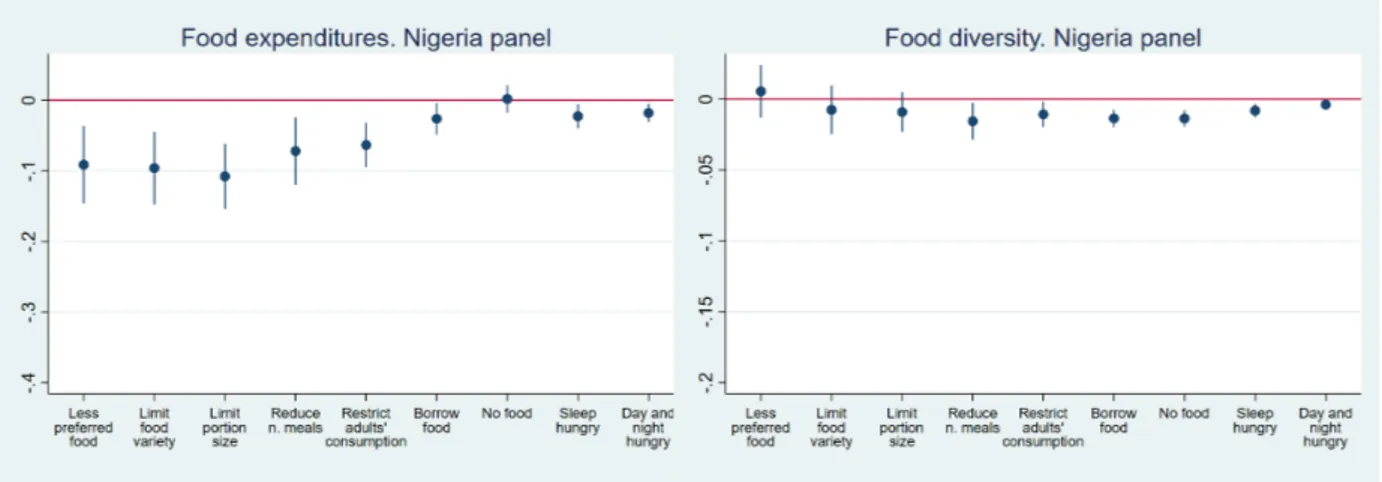 Figure 4: Correlation between scale scores and food security measures. Nigeria panel, controlling for household and year fixed-effects.