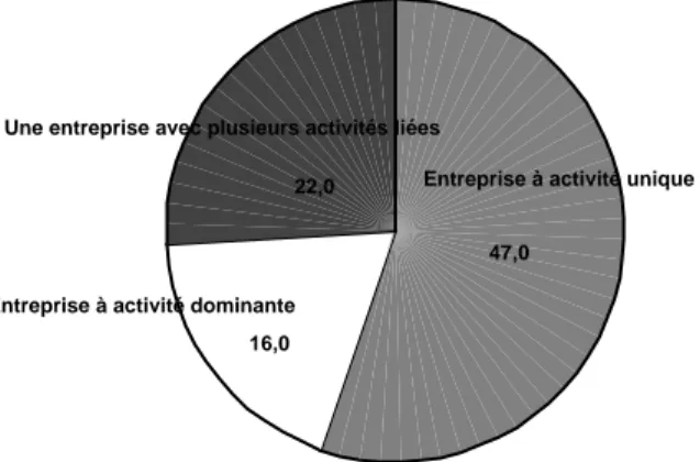 Graphique 2 : Distribution des entreprises en fonction de leur degré de diversification 