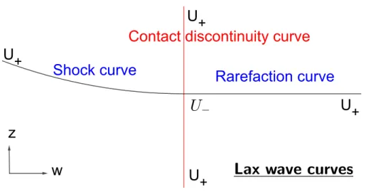 Figure 1: Lax waves curves where the state on the left of the wave U − = (w − , z − )